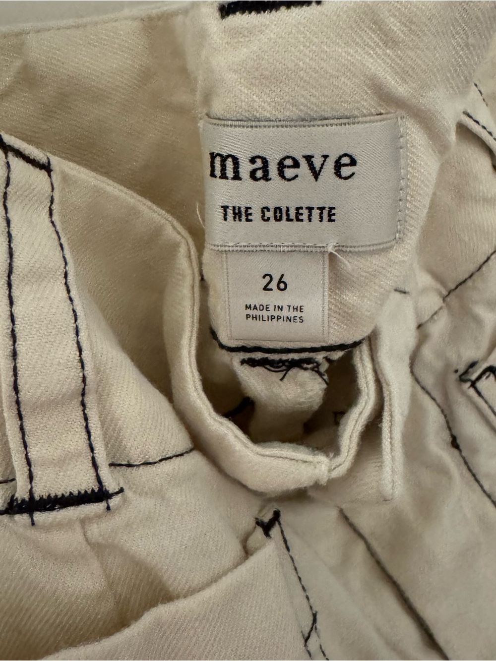 Maeve The Collette Cream Pants with Dark Contrast Stitching - Picture 8 of 9